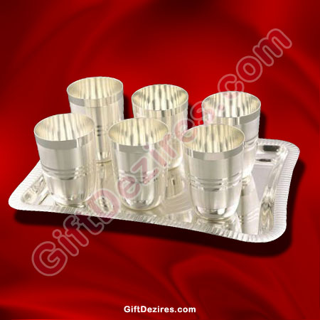 Silver Gift Items - Gift Set of 6 Glasses with Tray